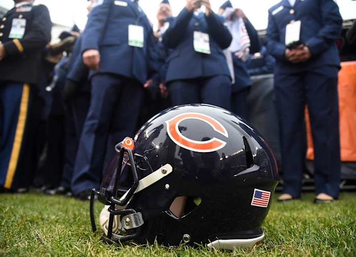 Nov 10, 2019; Chicago, IL, USA; A detailed view of the Chicago Bears helmet before the game against the Detroit Lions at Soldier Field.